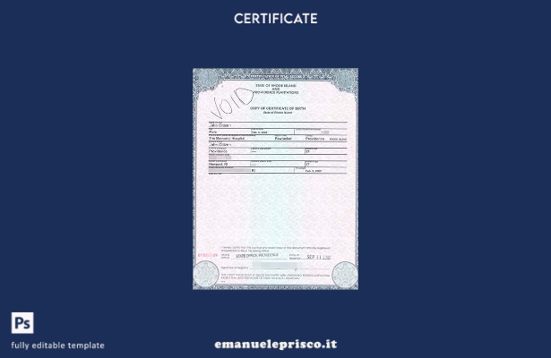 modello di certificato di nascita dell'ufficio dello stato del Rhode Island degl
